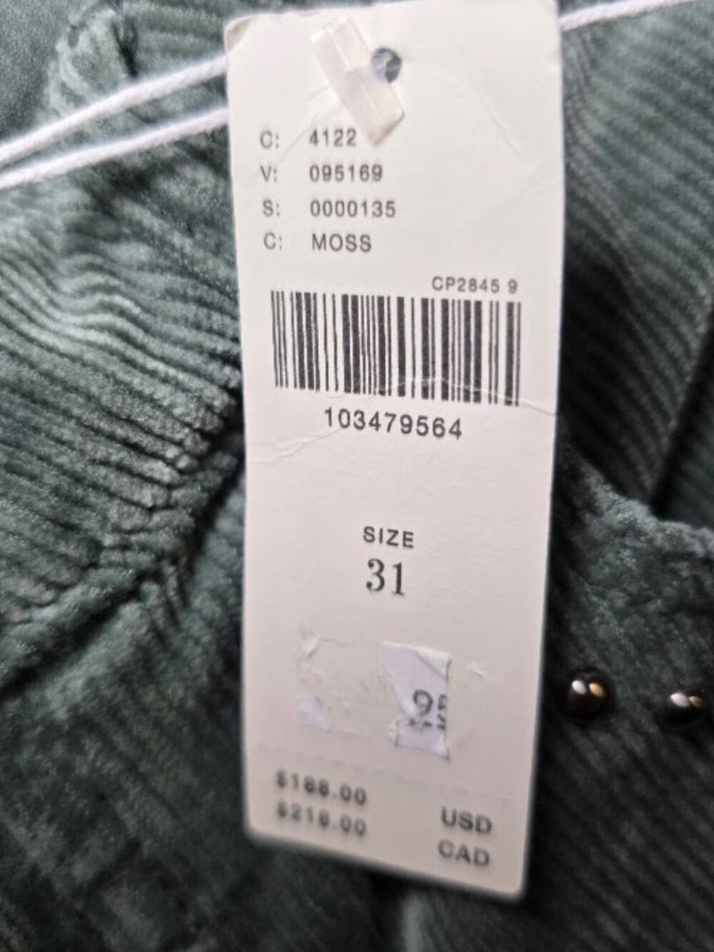 NWT Pilcro Essential Flare Mid-Rise Studded Corduroy Jeans in Moss 31 - Picture 9 of 10